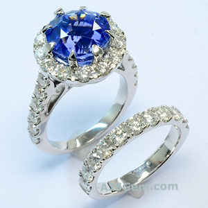 Blue Sapphire and Diamond Engagement Ring Set